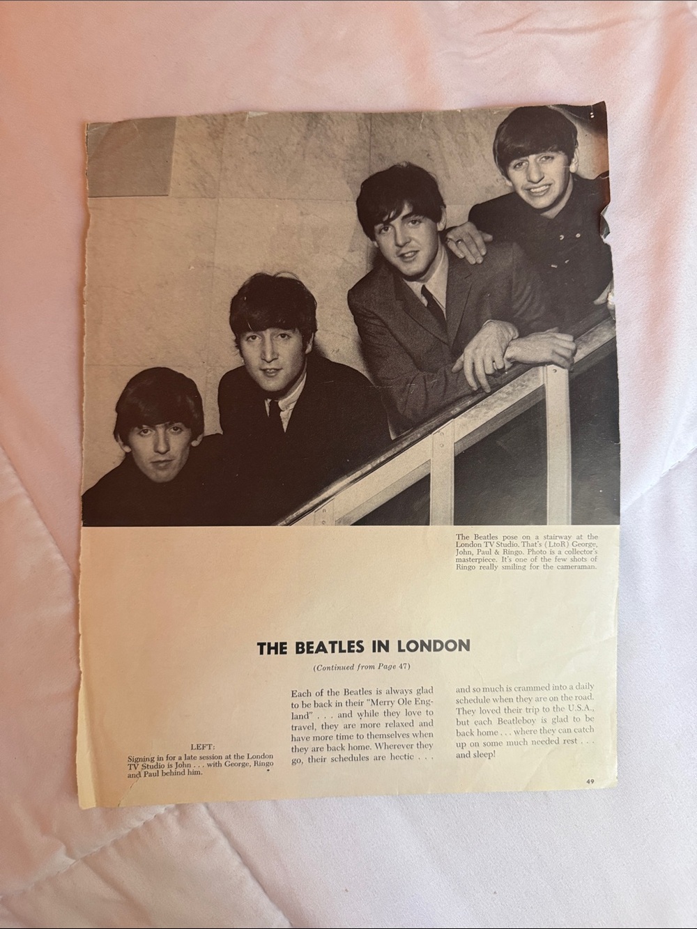 Vintage 1964 The Beatles Magazine Clipping Ephemera B&W Double Sided